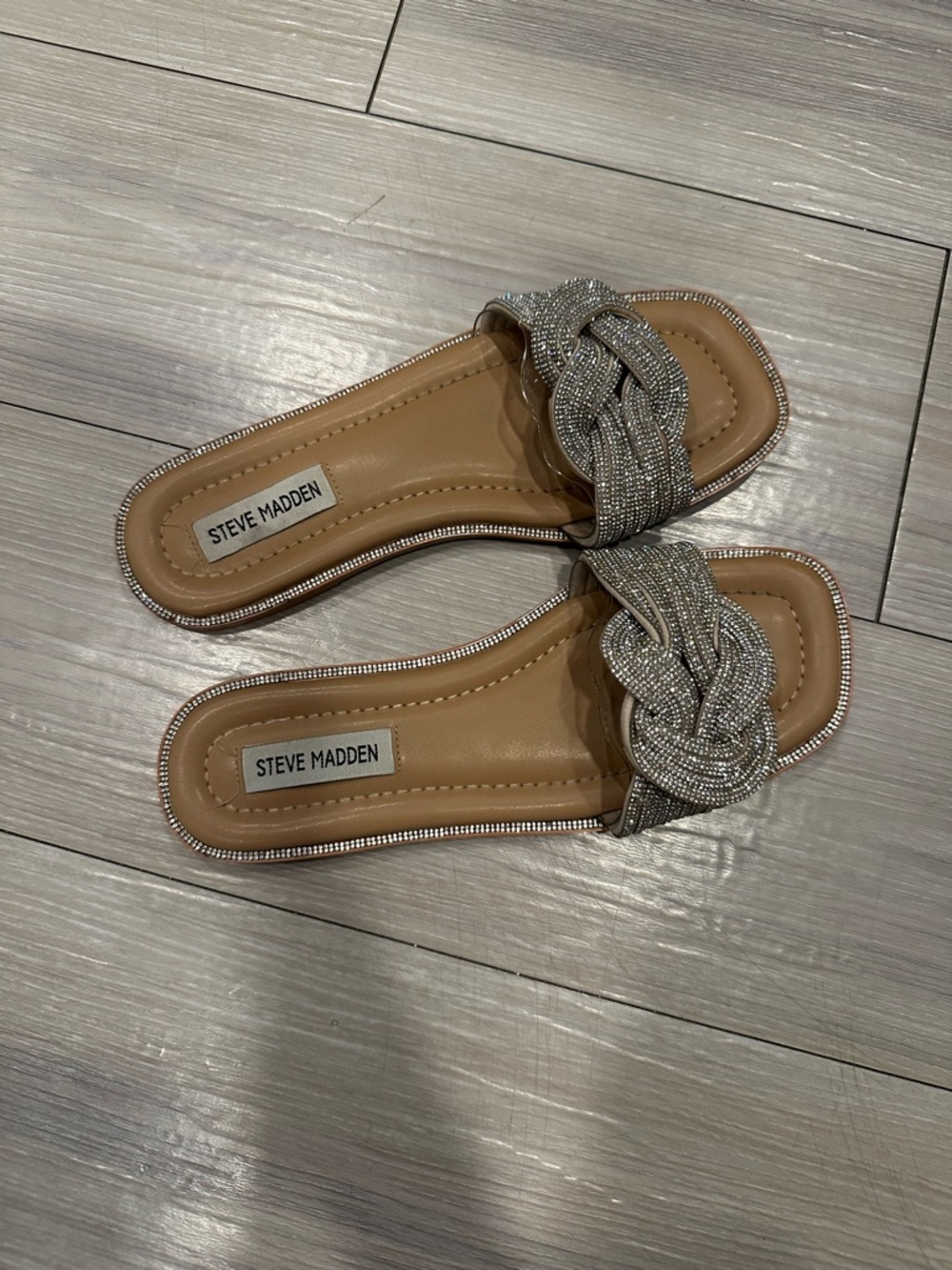 Steve Madden Silver Rhinestone Braided Slide Mules